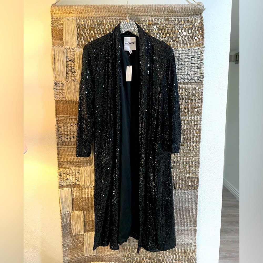 🖤NWT BB Dakota Anthropologie black sequin duster cardigan  sz S 🖤